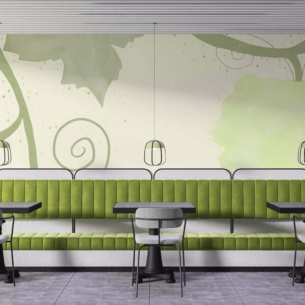 Zelené listy a víry na bielom pozadí