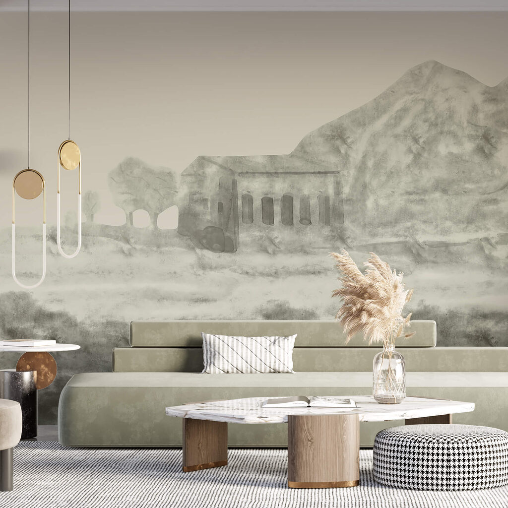 Kresba budovy a hory