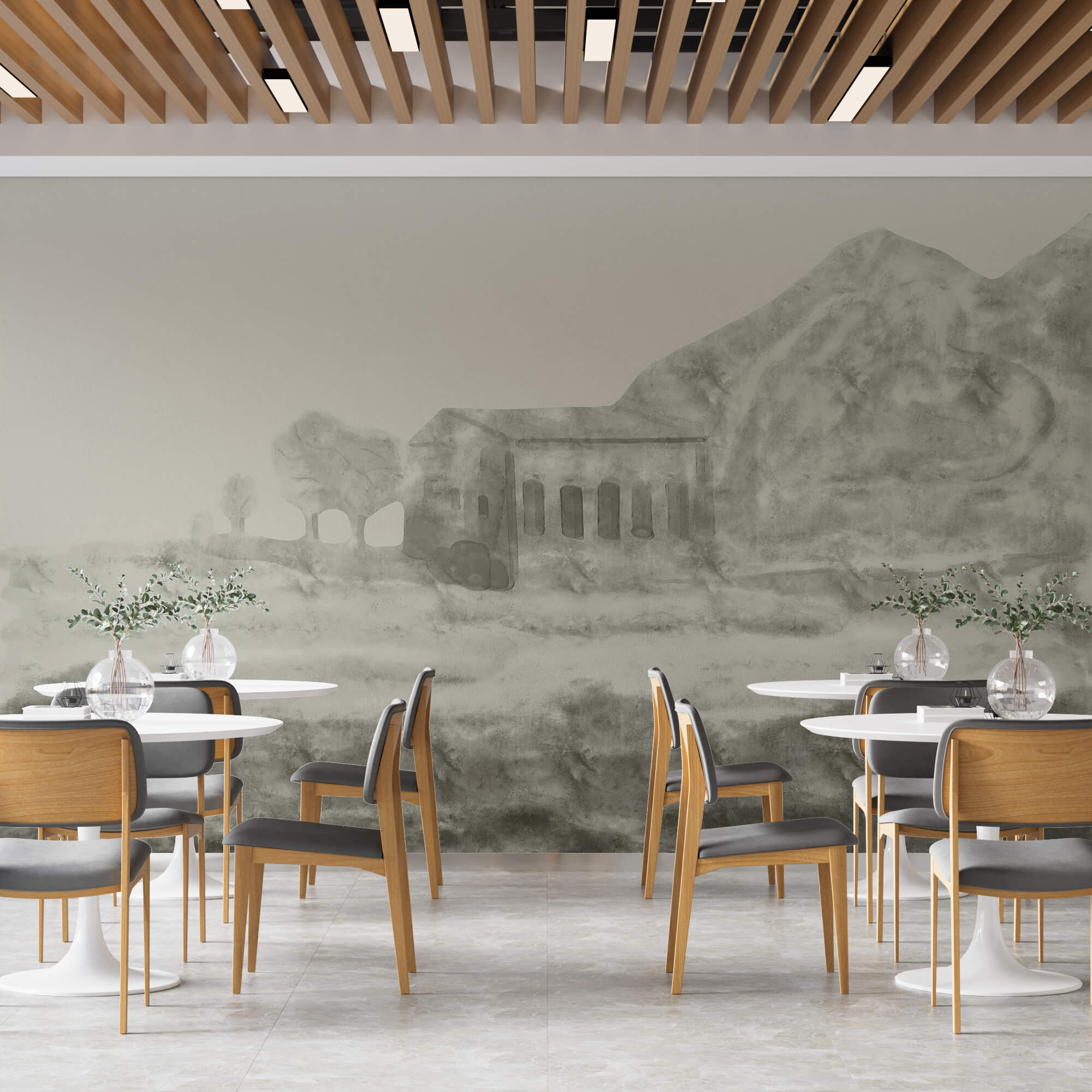 Kresba budovy a hory