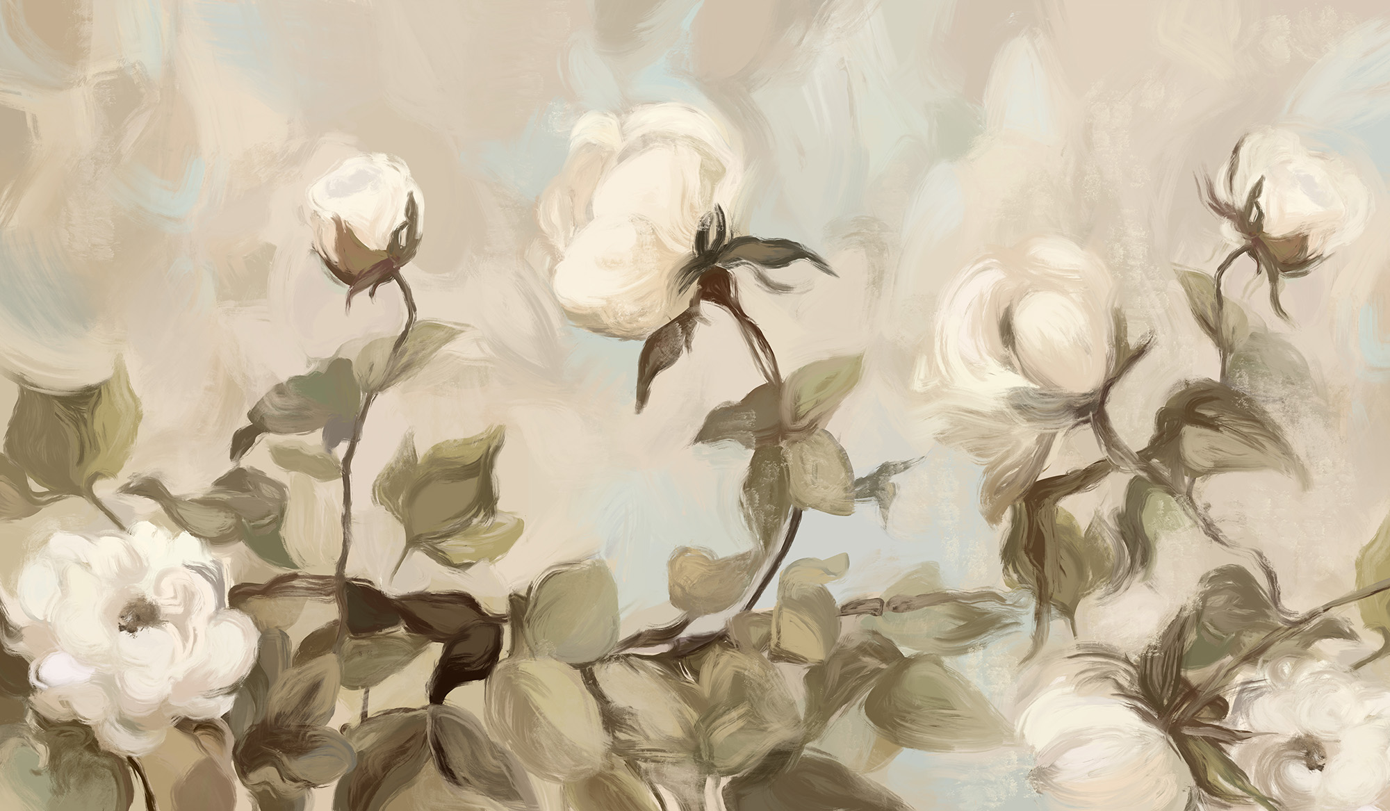 Painting of white flowers and leaves