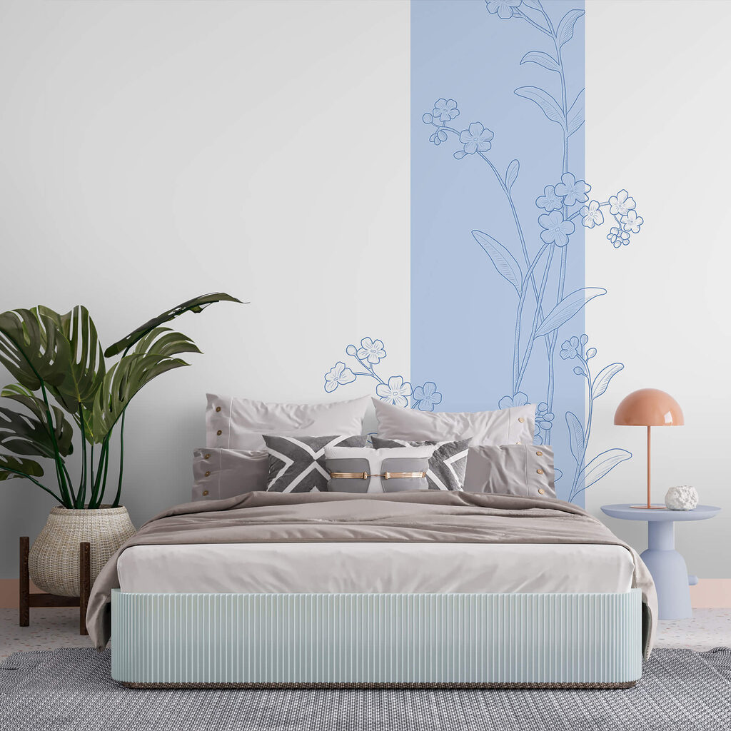 Modro-biela kresba kvetov