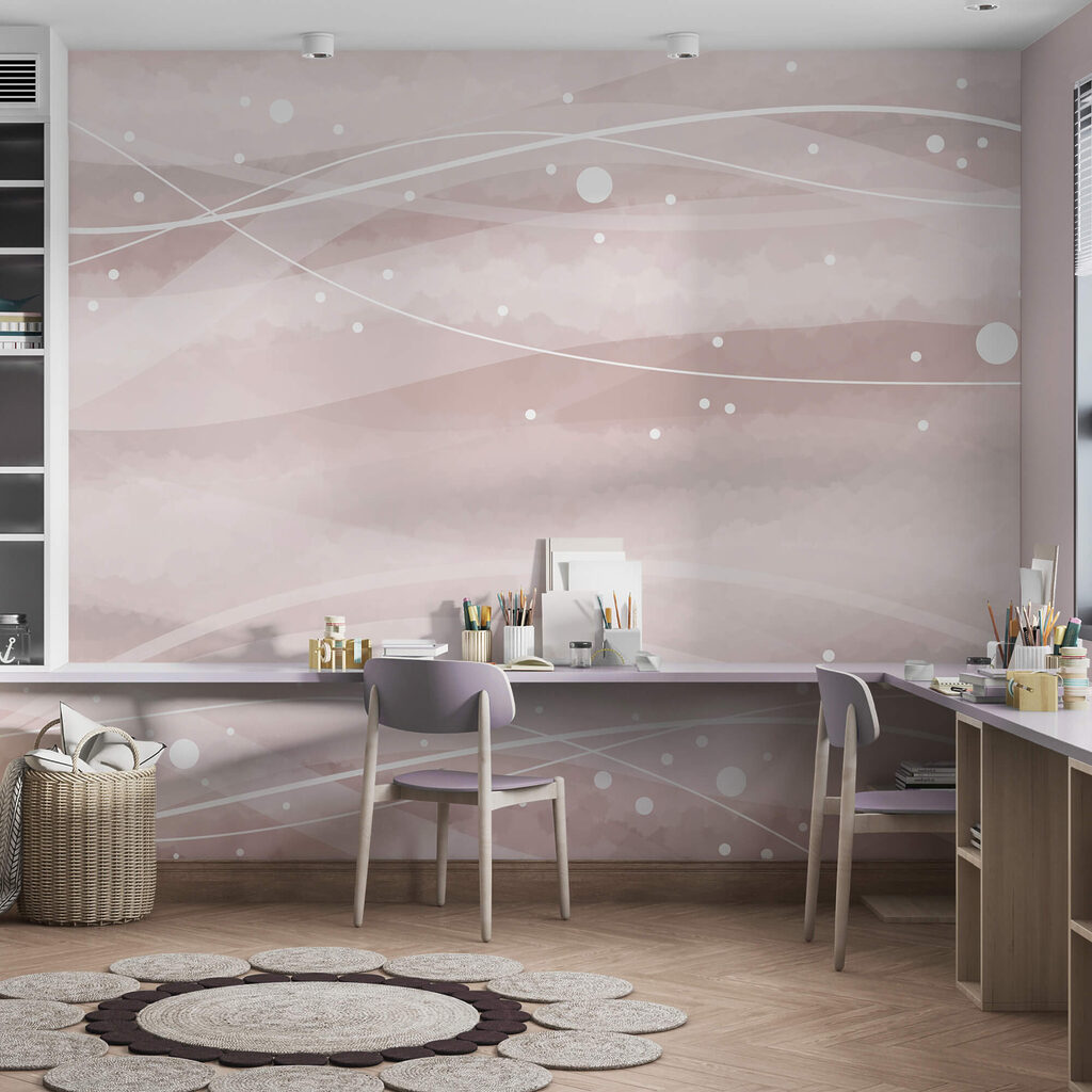 Biele čiary a bodky na ružovom pozadí