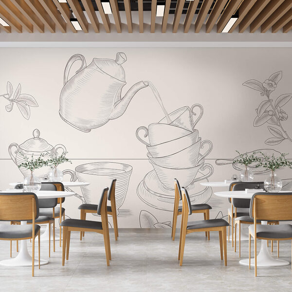 Čajník nalieva do stohu čajových šálok Čajník nalieva do stohu čajových šálok