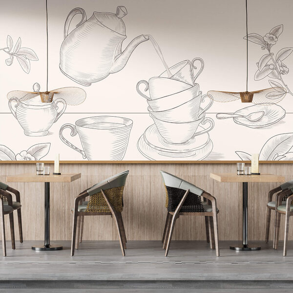 Čajník nalieva do stohu čajových šálok Čajník nalieva do stohu čajových šálok