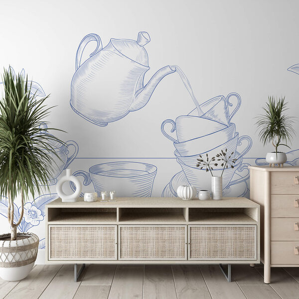 Čajník nalieva do stohu šálok