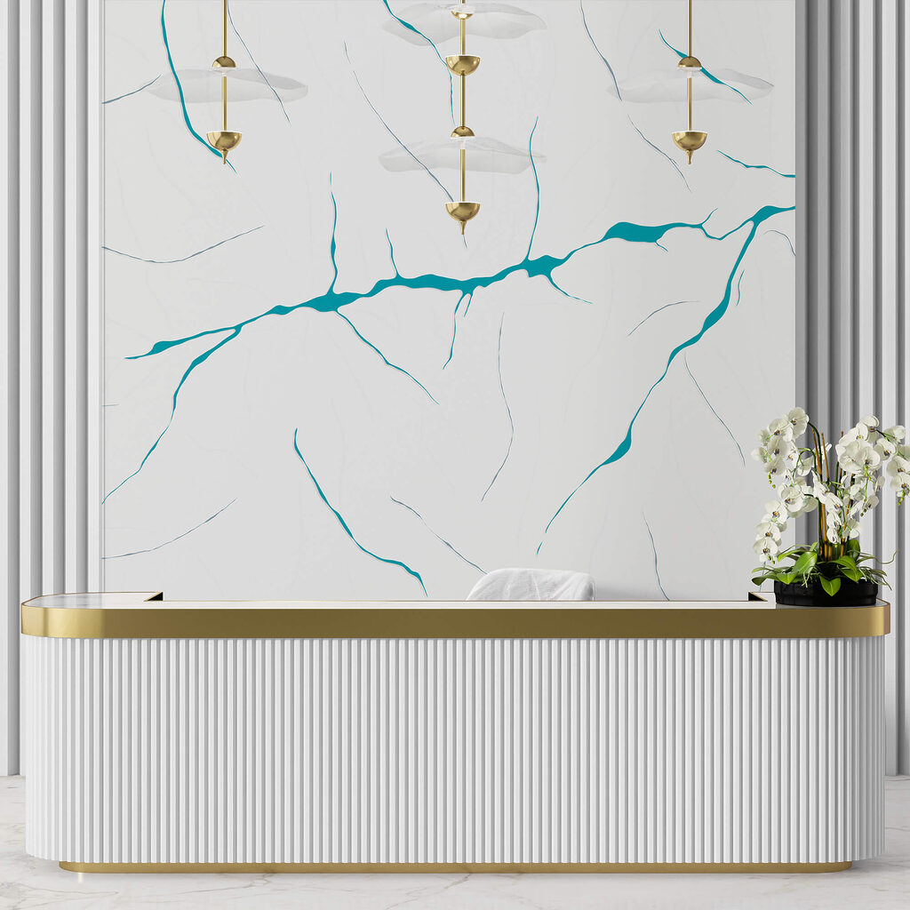 Modré čiary na bielom povrchu