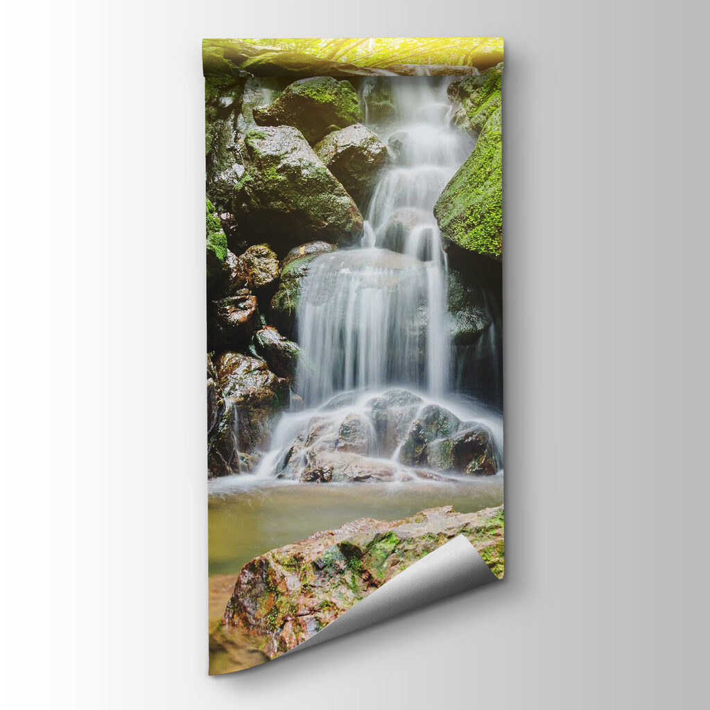 Waterfall over rocks with moss