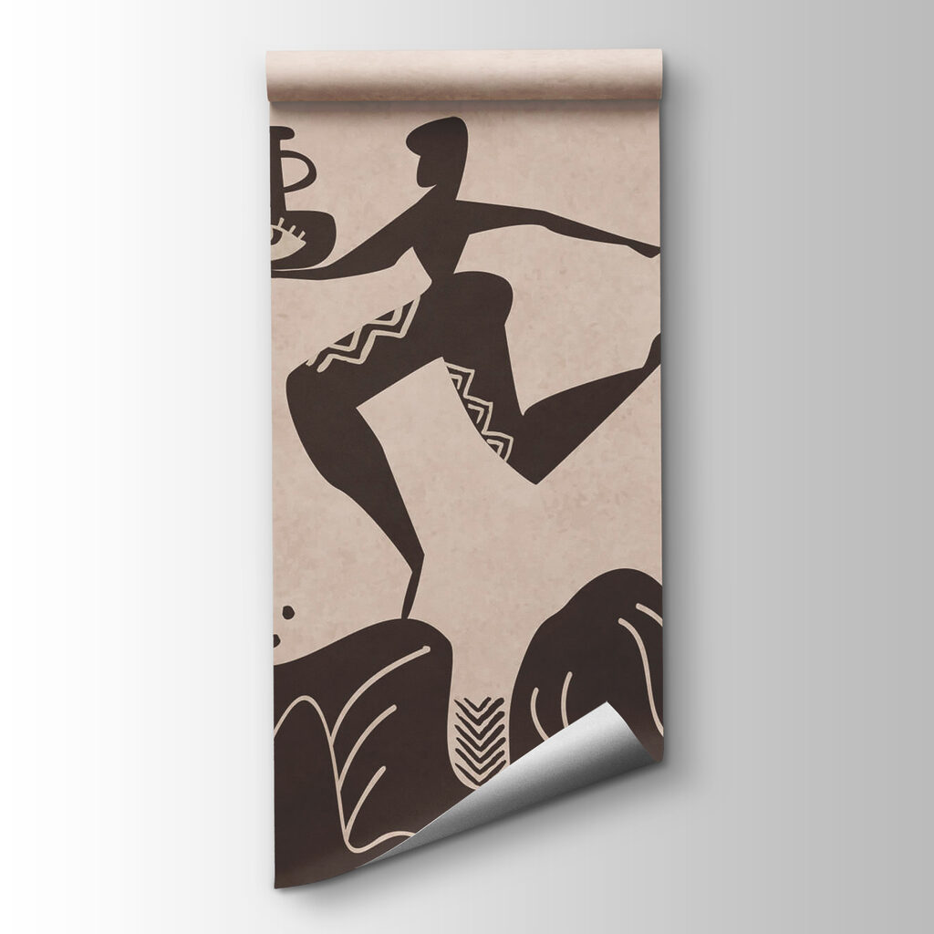 Drawing of a man holding a pot and a pot on a mountain Drawing of a man holding a pot and a pot on a mountain