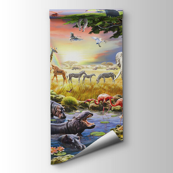 Group of animals in a river Group of animals in a river