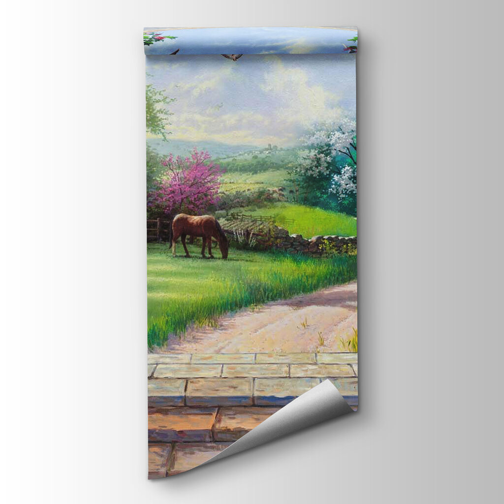 Painting of a landscape with a horse and a house