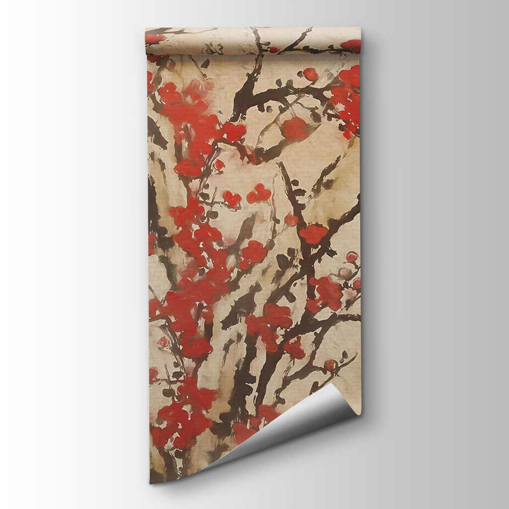 Painting of a tree with red flowers Painting of a tree with red flowers