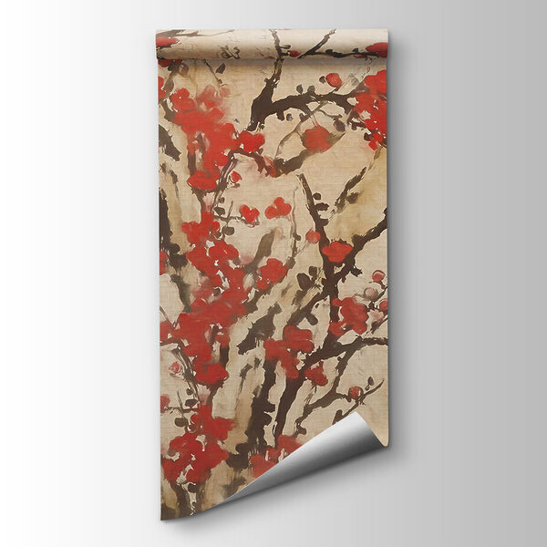 Painting of a tree with red flowers Painting of a tree with red flowers