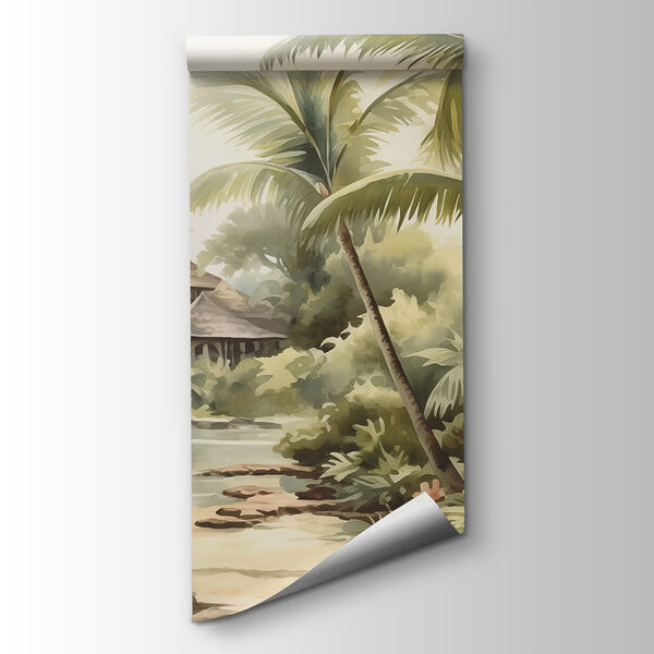 Watercolor painting of a house and palm trees Watercolor painting of a house and palm trees