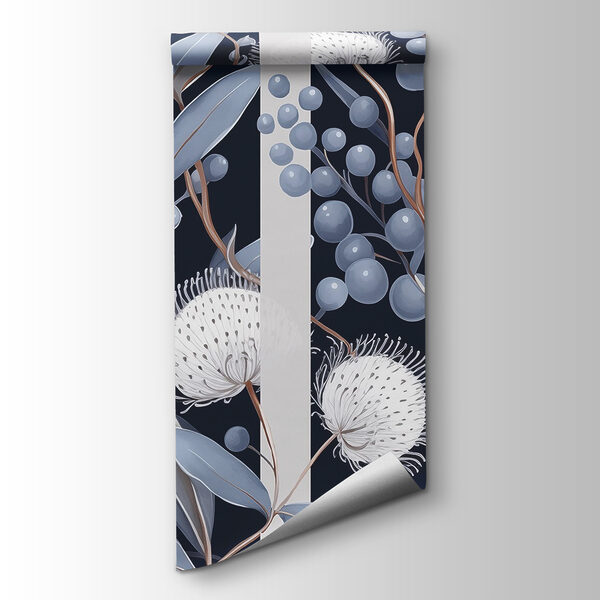 Floral pattern with blue and white flowers and leaves Floral pattern with blue and white flowers and leaves