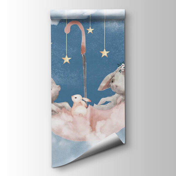 Two rabbits in a pink umbrella