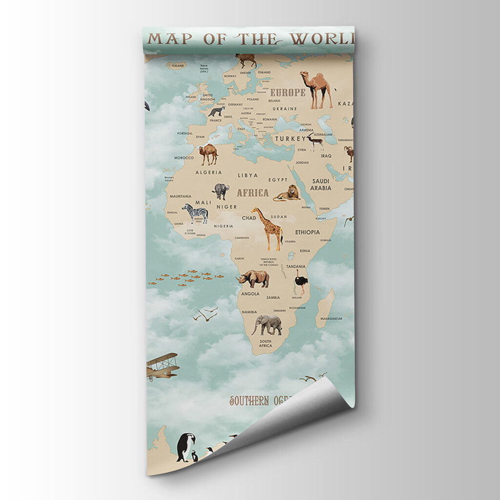 Map of the world with animals Map of the world with animals