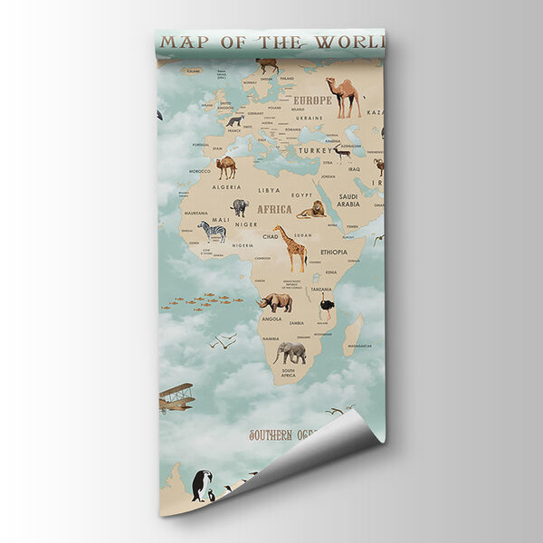 Map of the world with animals Map of the world with animals