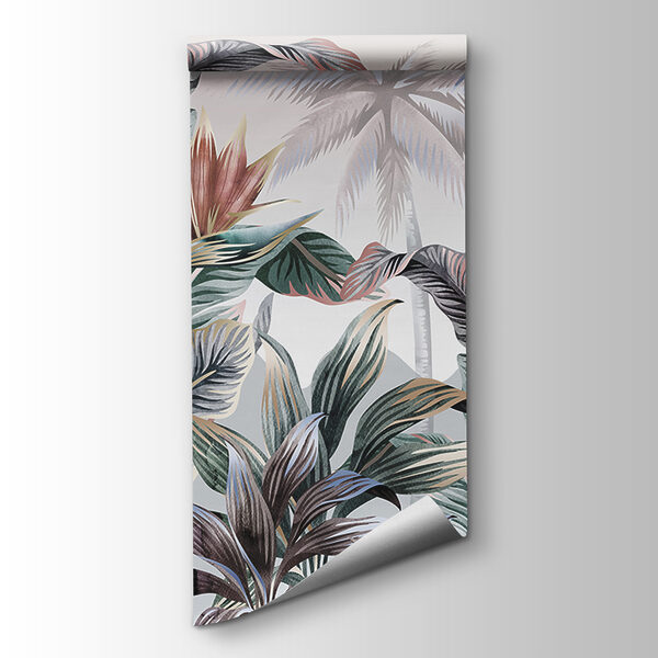 Wallpaper with palm trees and flowers
