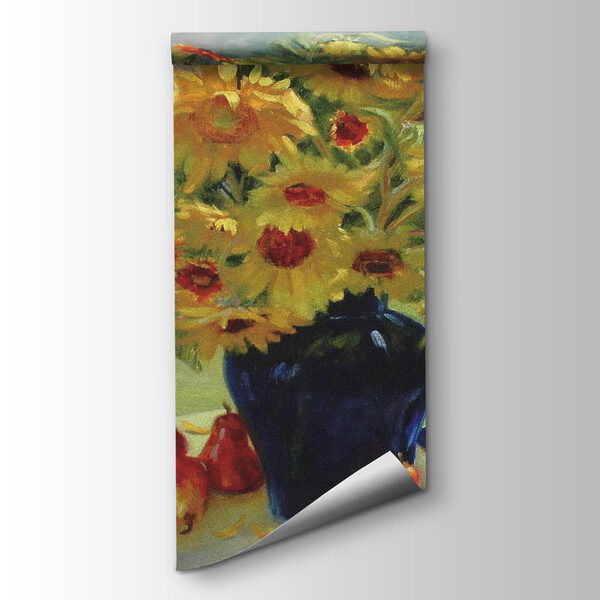 Painting of a vase of yellow flowers and fruit Painting of a vase of yellow flowers and fruit