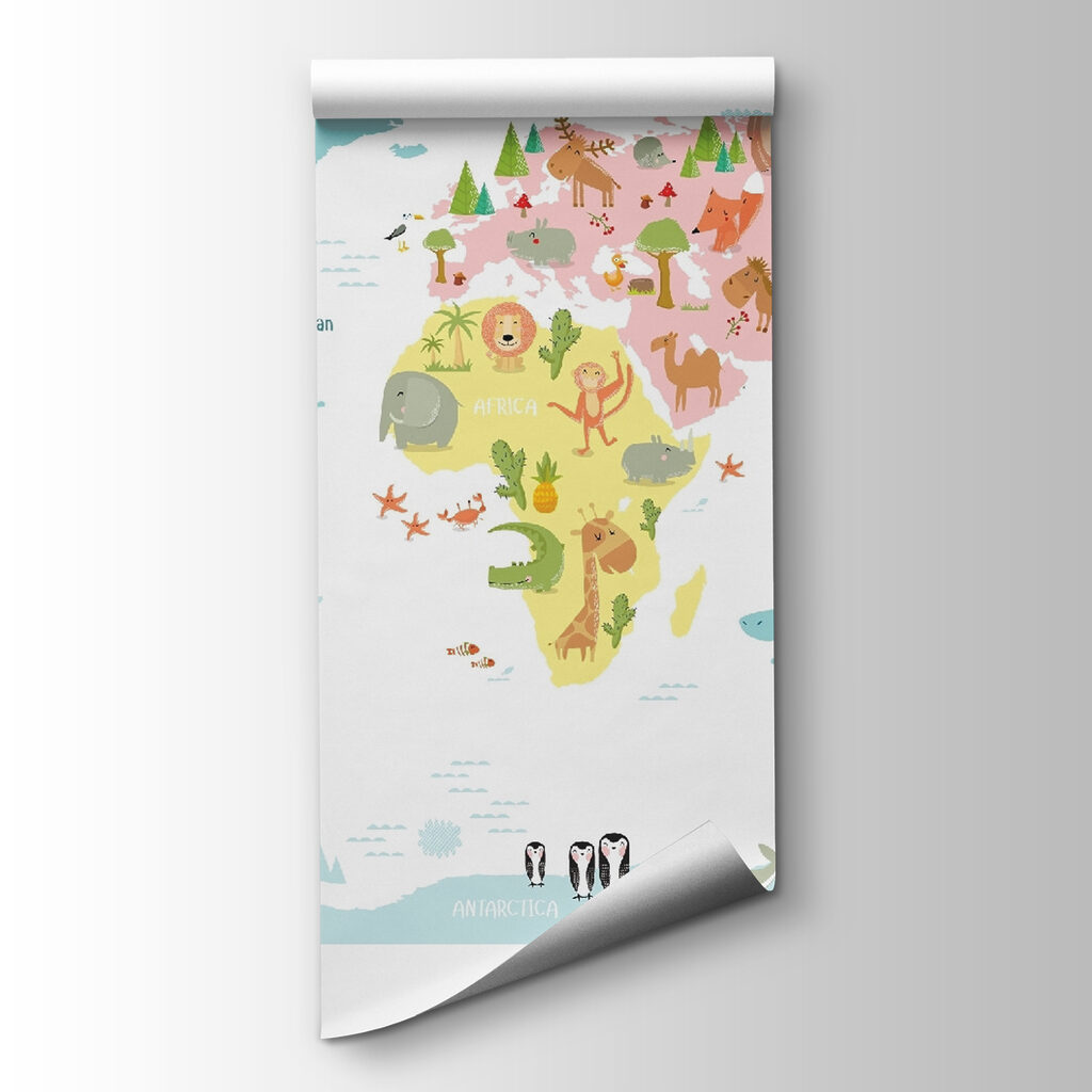 Map of the world with animals