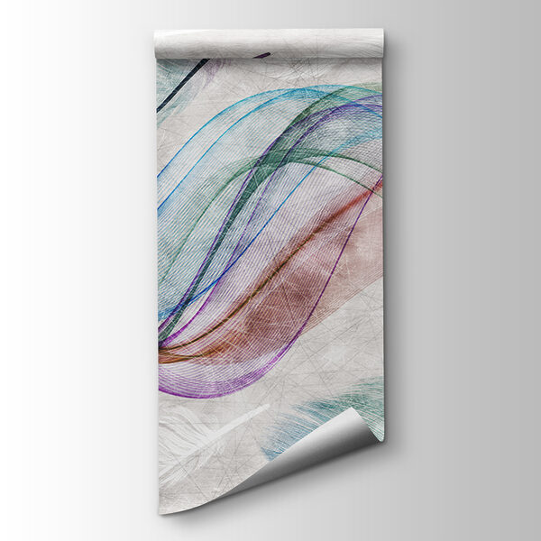 Colorful feathers on a white surface Colorful feathers on a white surface