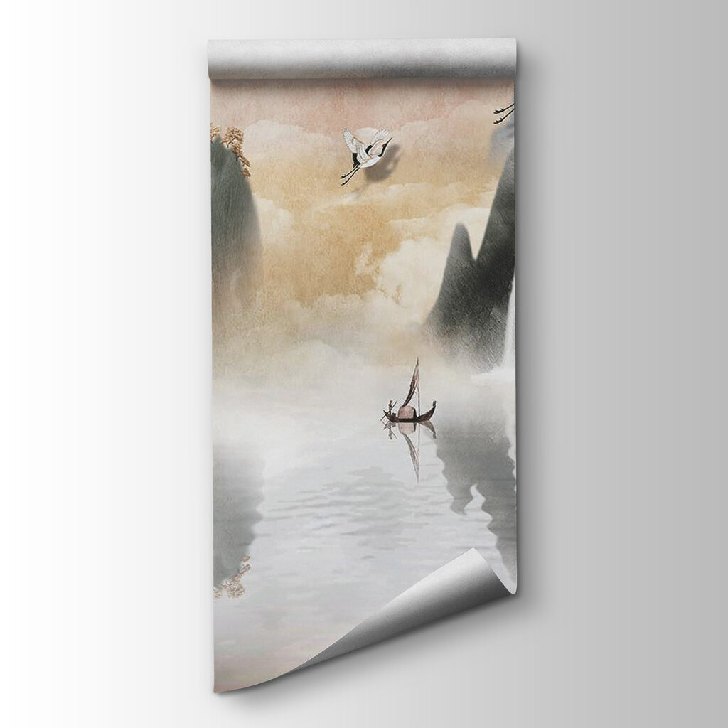 Waterfall and birds in a window Waterfall and birds in a window