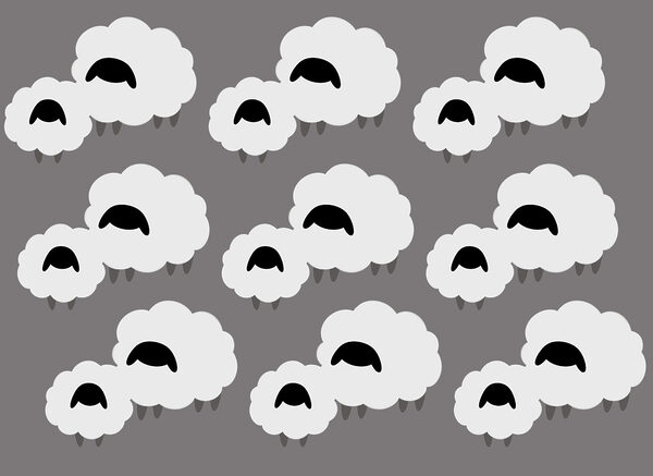 Group of white clouds with black sheep Group of white clouds with black sheep