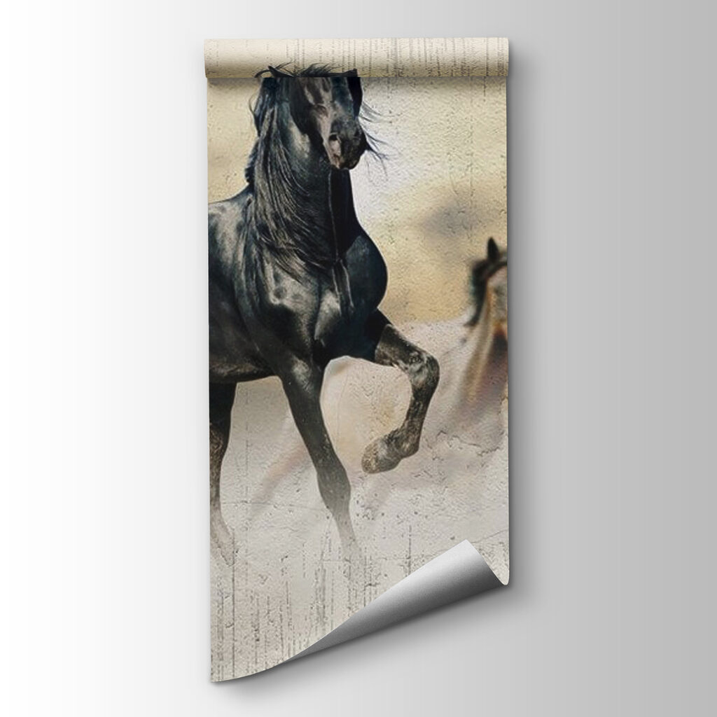 Black horse running in the wind Black horse running in the wind