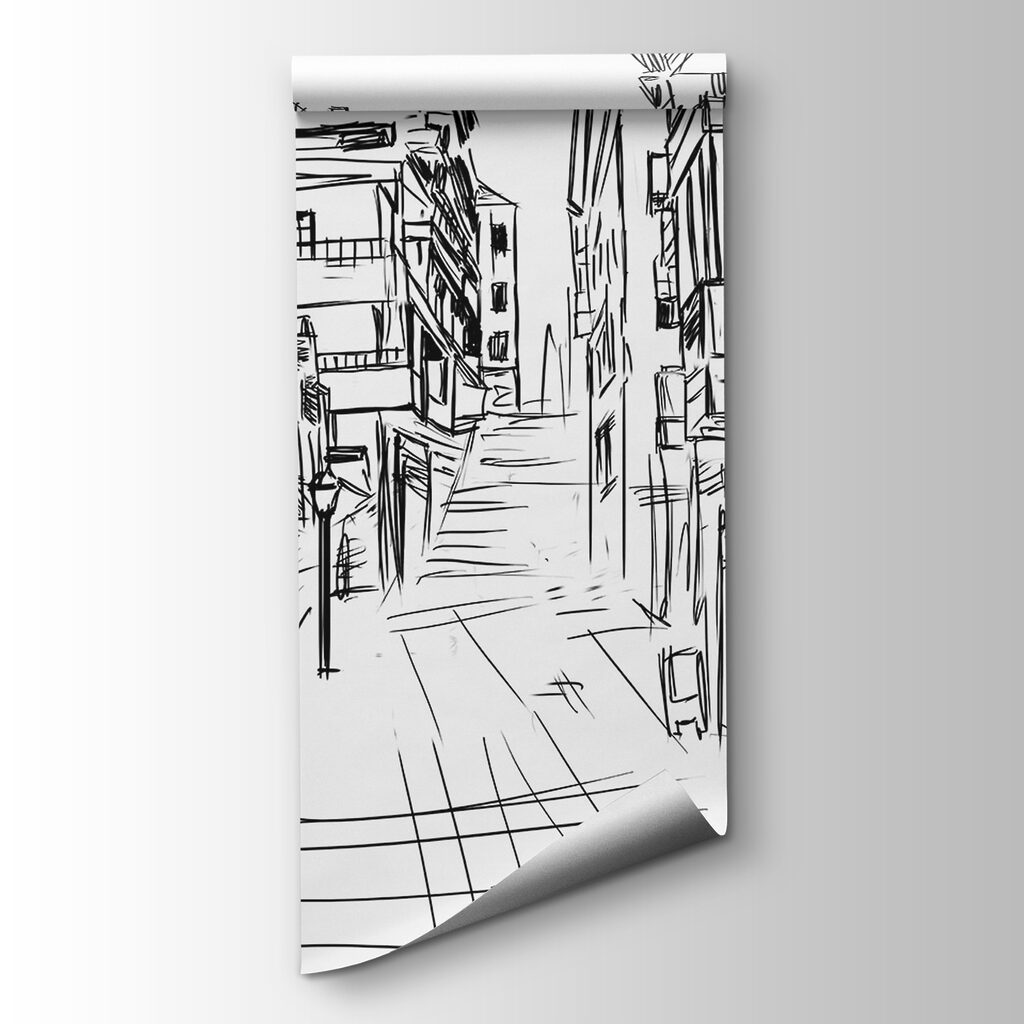 Drawing of a street with buildings