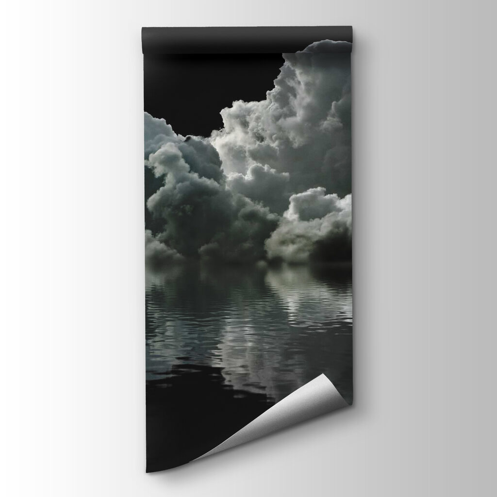 Moon over water with clouds and clouds