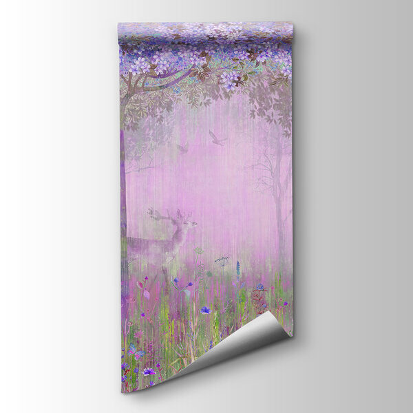 A painting of a forest with flowers A painting of a forest with flowers