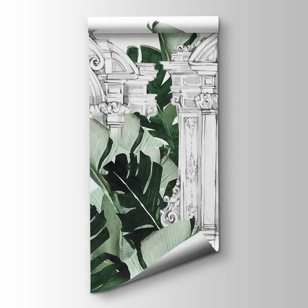 White archway with green leaves