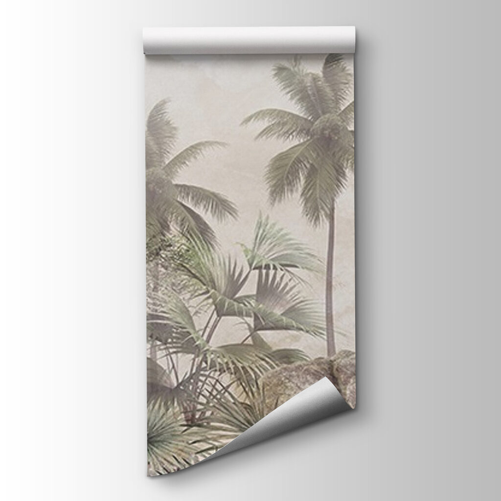 Palm trees and rocks in a foggy environment Palm trees and rocks in a foggy environment