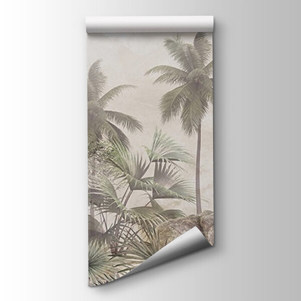 Palm trees and rocks in a foggy environment Palm trees and rocks in a foggy environment