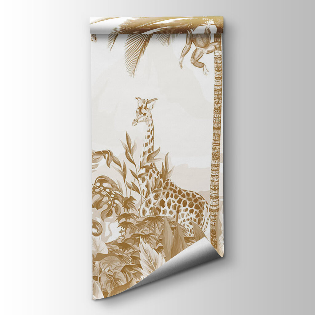 Wallpaper with giraffes and zebras