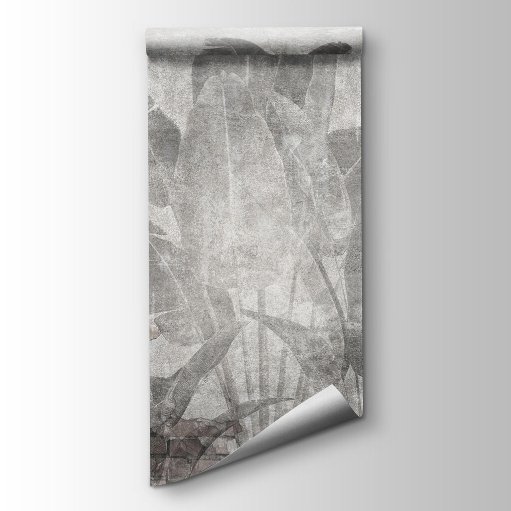 Grey wall with leaves and a brick wall Grey wall with leaves and a brick wall