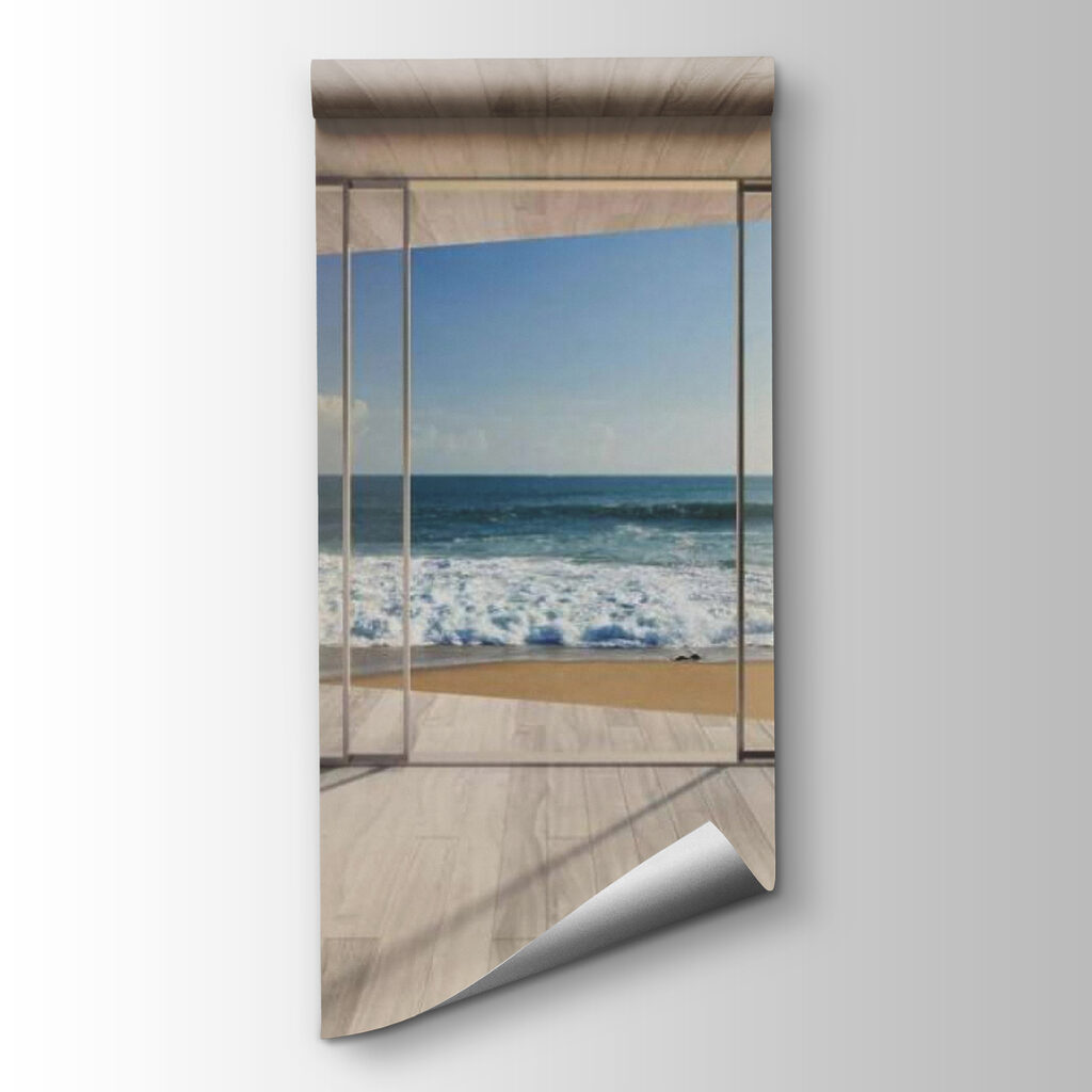 Room with large glass doors and a beach view Room with large glass doors and a beach view