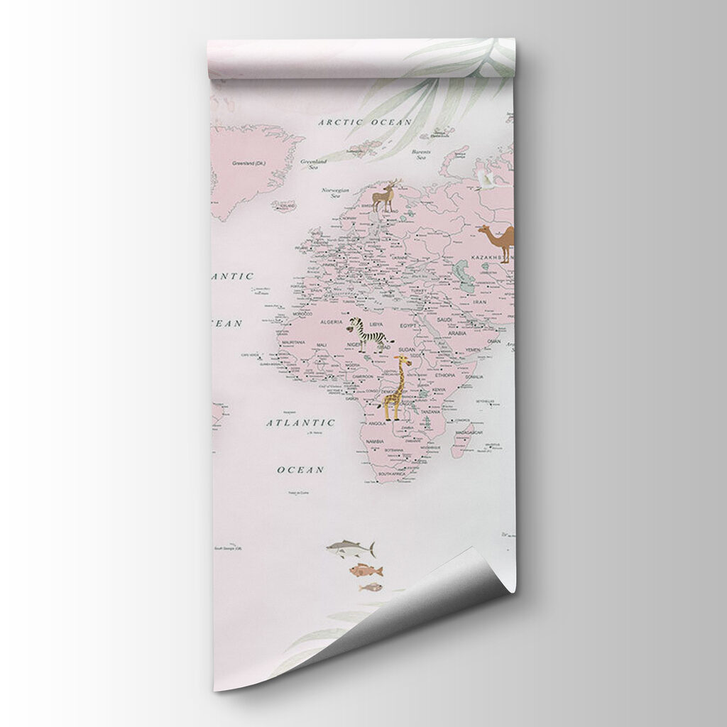 Map of the world with animals