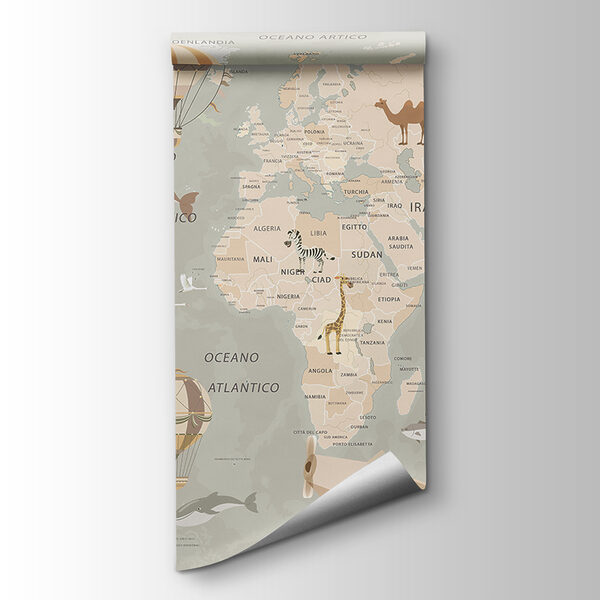 Map of the world with airplanes and hot air balloons Map of the world with airplanes and hot air balloons