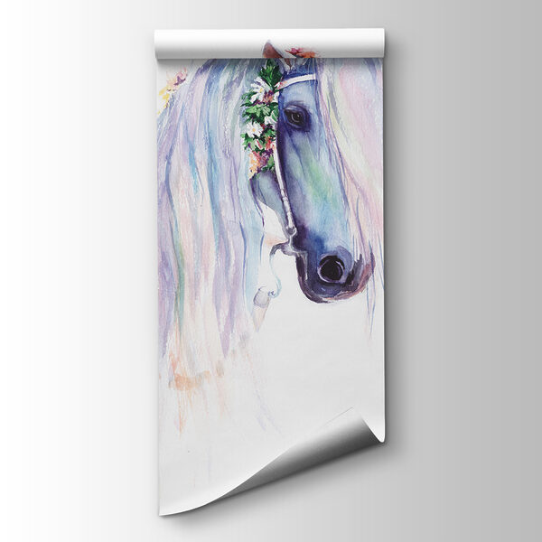 Watercolor of a horse with flowers on its head Watercolor of a horse with flowers on its head