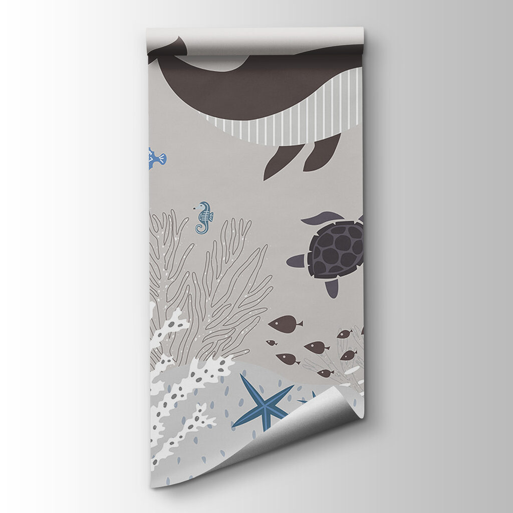 A sea life with a whale and seaweed