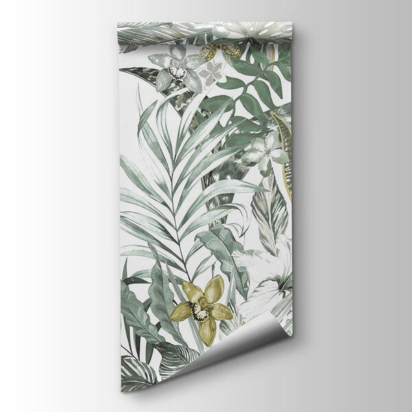 Wallpaper with leaves and flowers