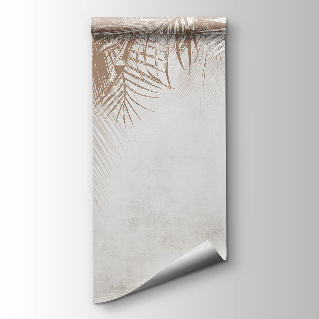 White and brown background with palm leaves White and brown background with palm leaves