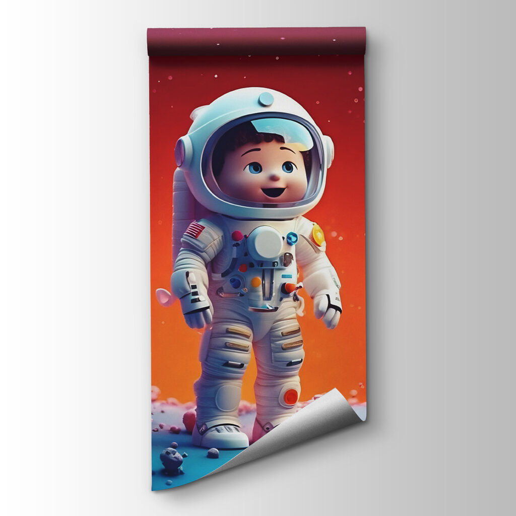 Cartoon of a toy astronaut in space