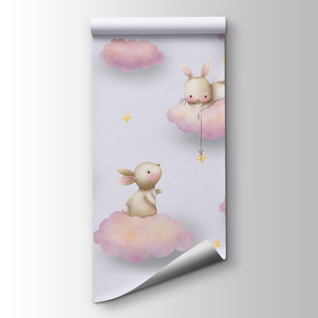 Group of rabbits on clouds