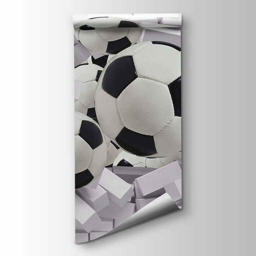 Group of football balls flying over a wall Group of football balls flying over a wall