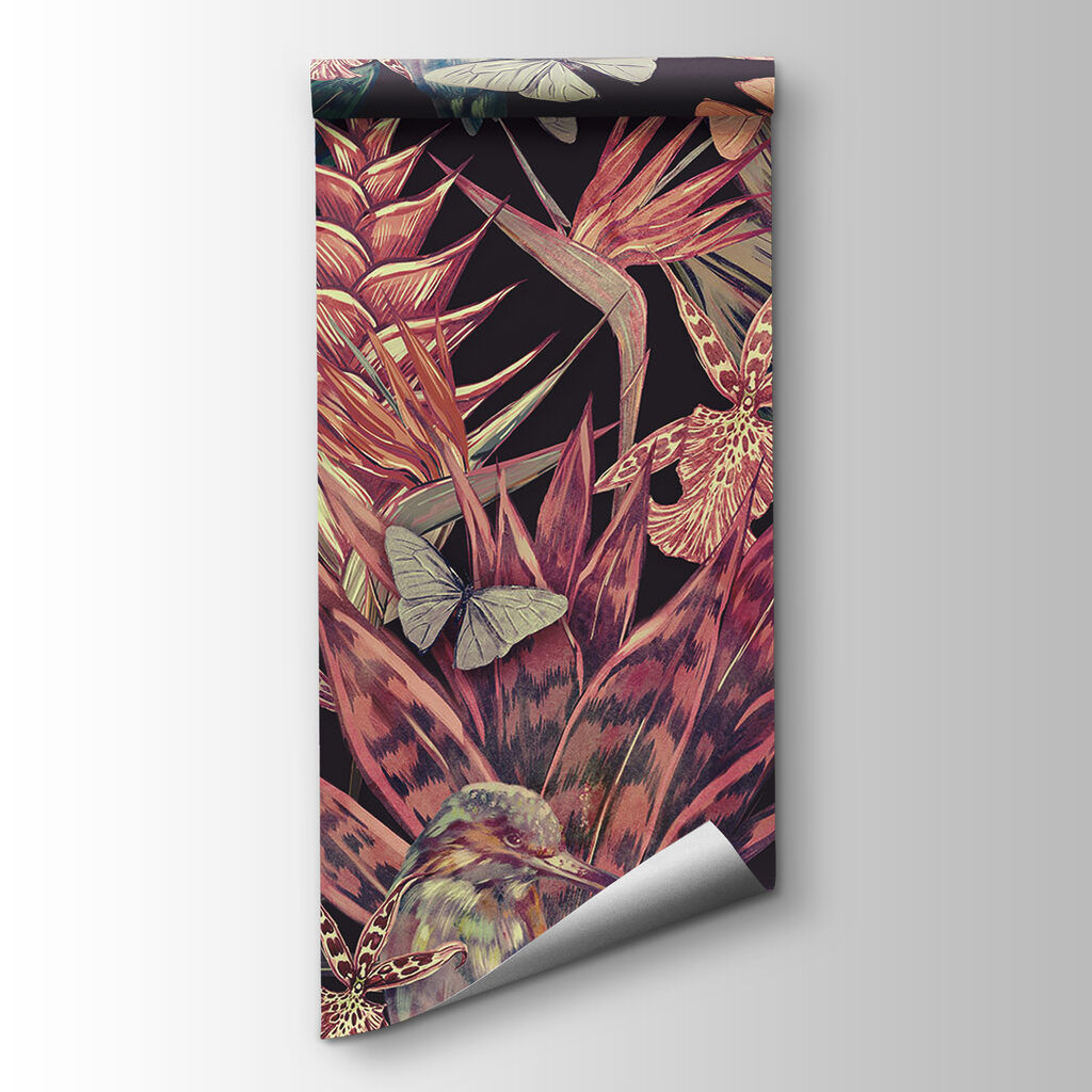 Pattern of tropical plants and birds