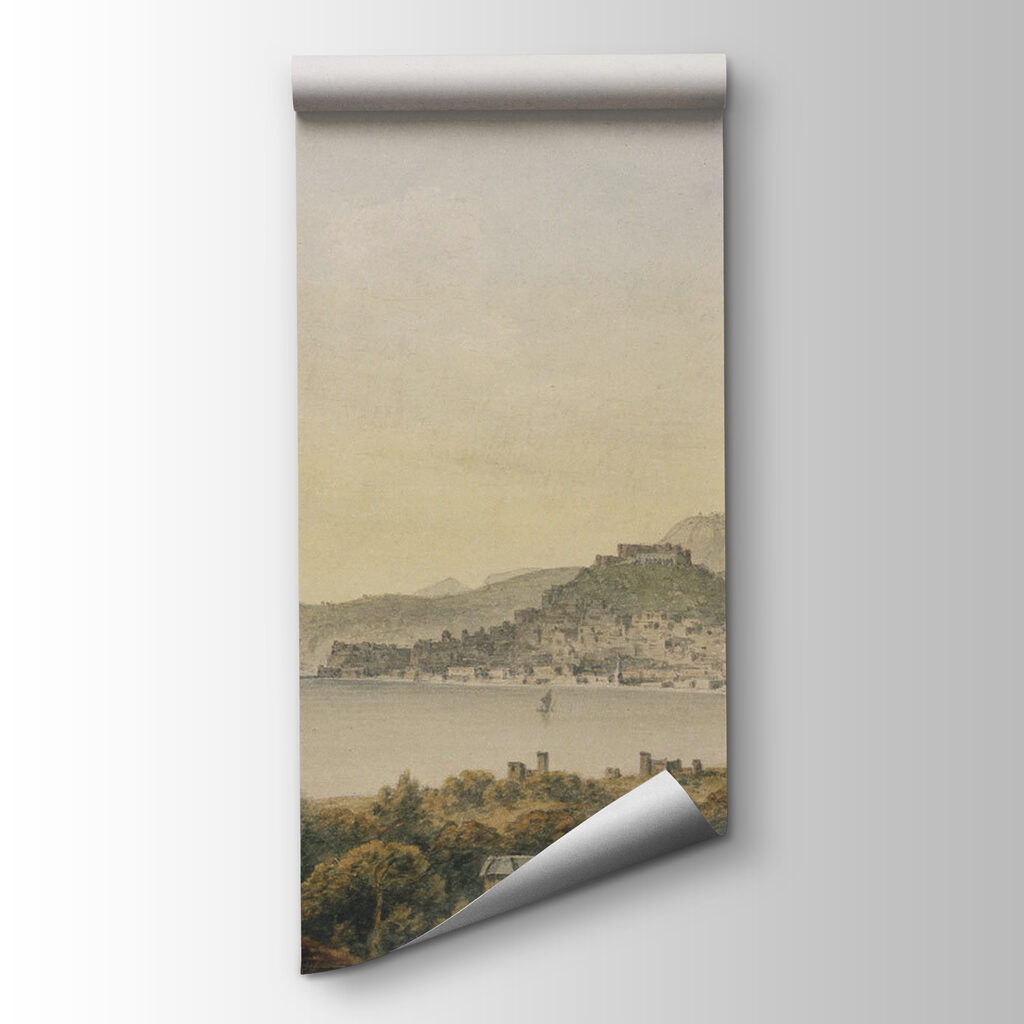 A landscape with a city and a body of water A landscape with a city and a body of water