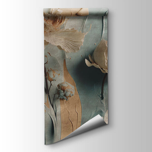 White flowers on a blue and white background