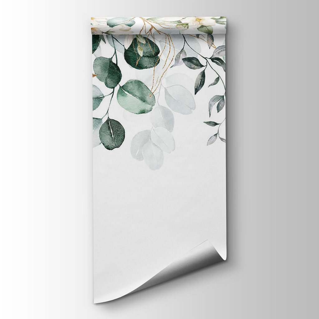 Watercolor painting of leaves and flowers